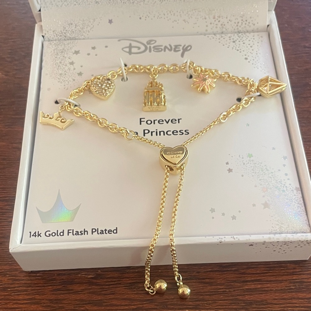 Disney 14K Gold-plated and Cubic Zirconia Forever a Princess Bolo Bracelet. NIB.